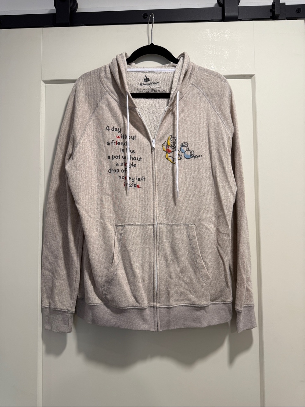 Disney Beige Winnie the Pooh Zip Front Hoodie with Embroidered Graphic - Picture 1 of 3